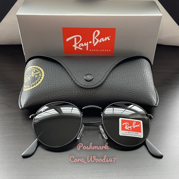 RayBan Round Metal Black Lenses RB3447 Black Frame Unisex New - Picture 2 of 15